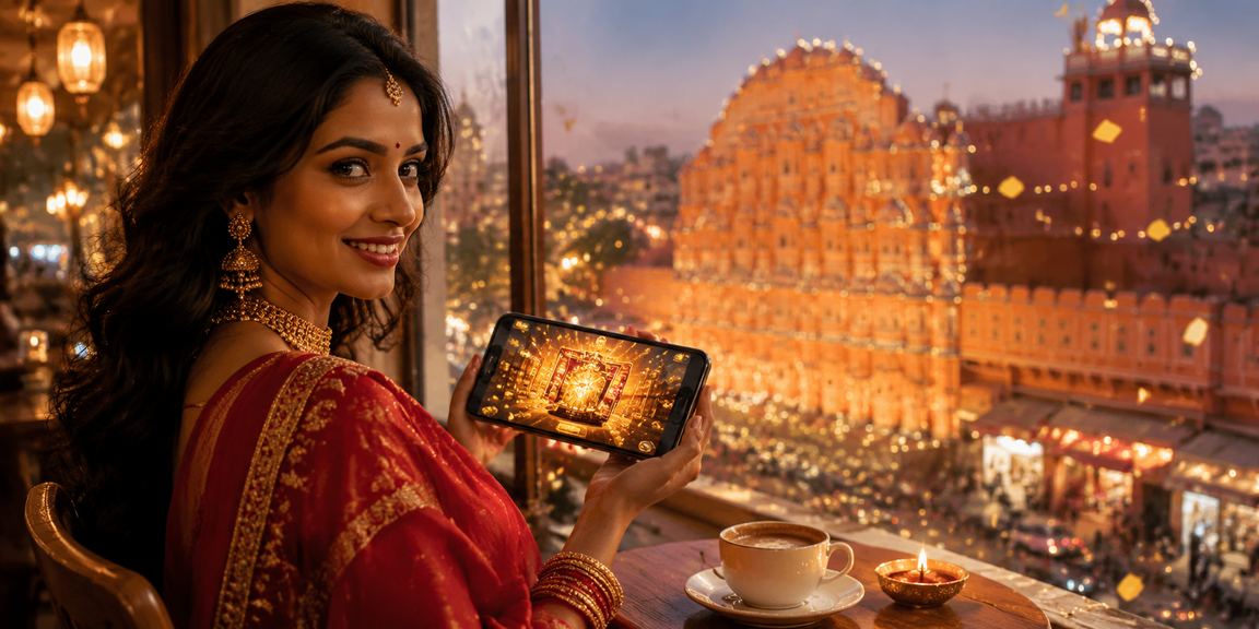 Mobile casino gaming in Jaipur with traditional attire